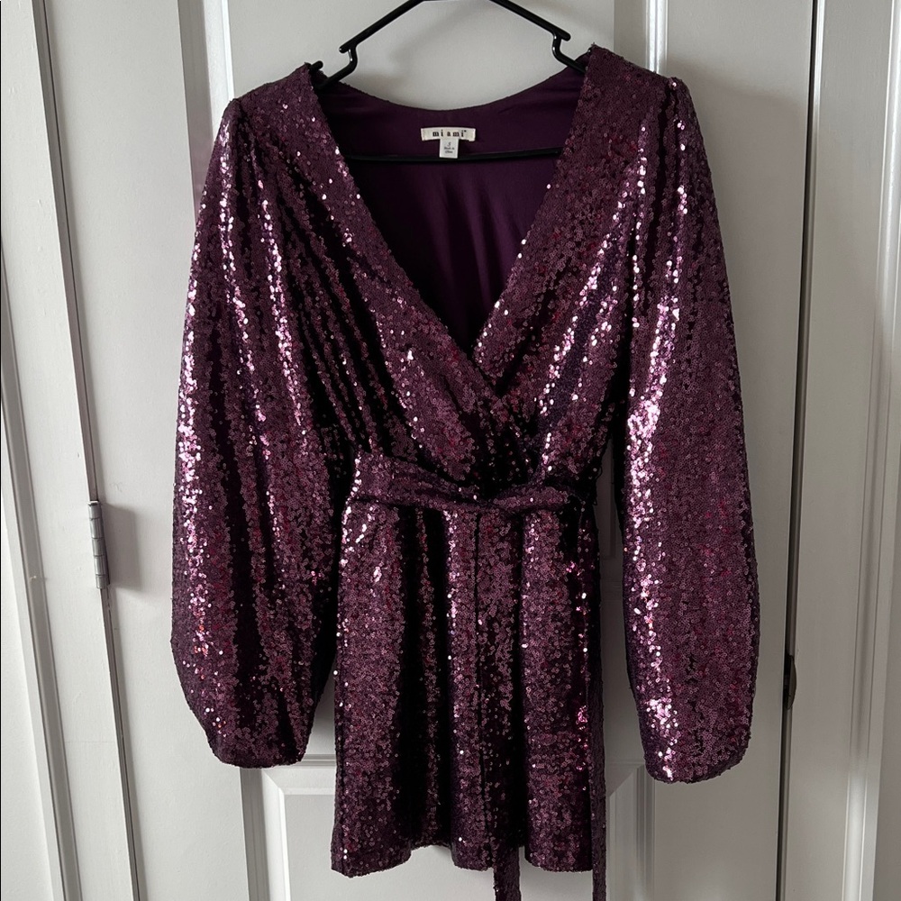 Francesca's Collections Purple Sequin Long Sleeve Dress